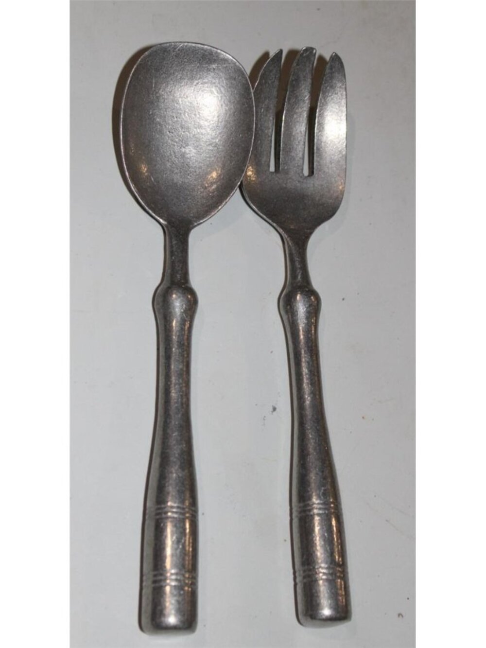 Vintage Heavy Weight Spoon Fork Salad Serving Metalware Pewter Style Colonial